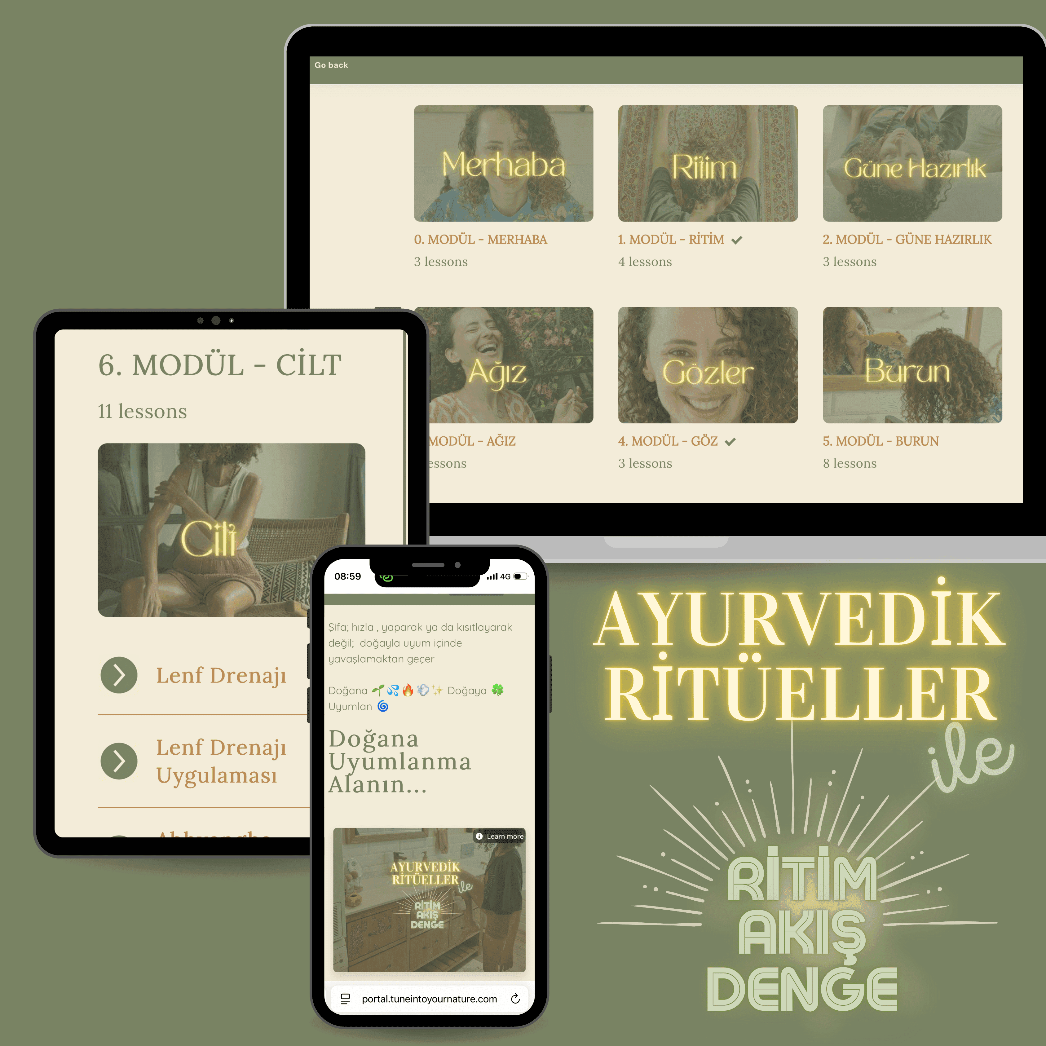 Ayurvedik Ritüeller: bilgisayar, tablet ve telefonda modüller